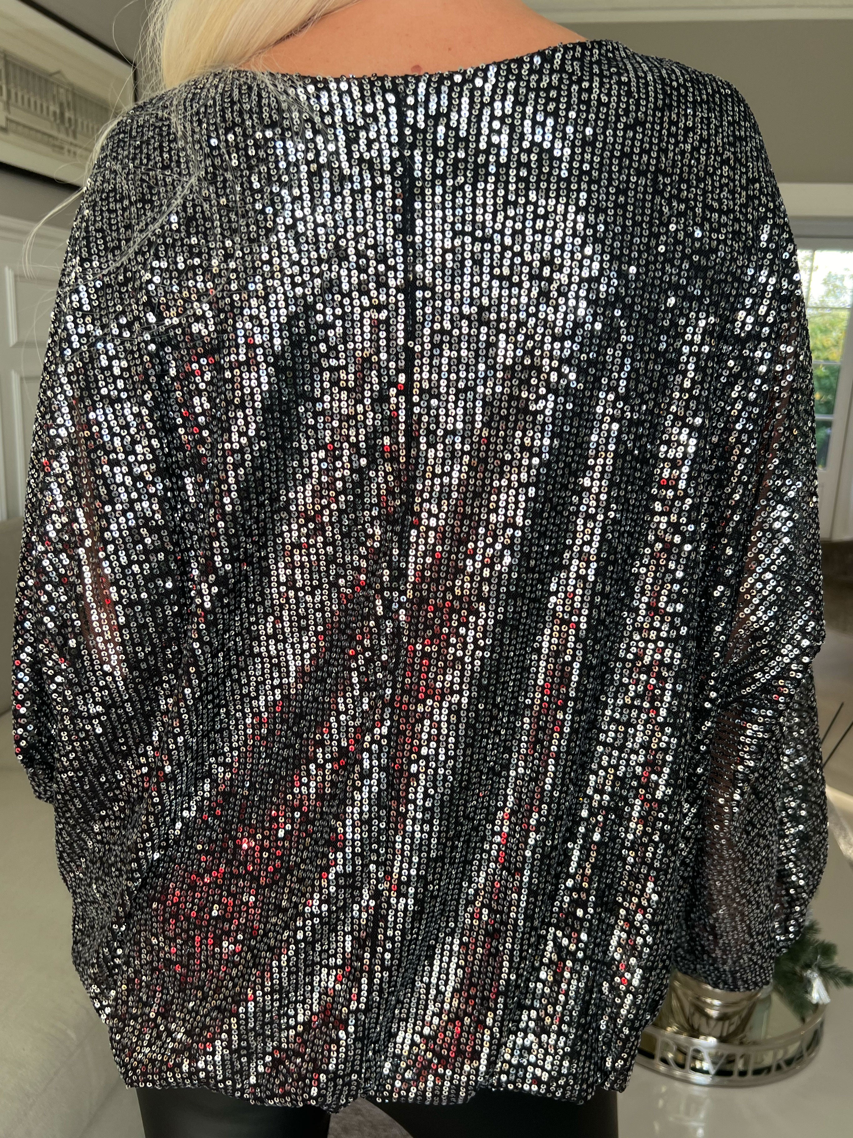 Destiny - Paillet bluse med flagermusærmer